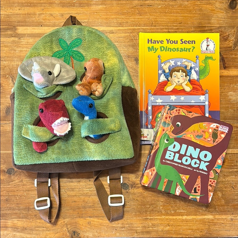 Green Dinosaur Backpack with Plush Toys & Books